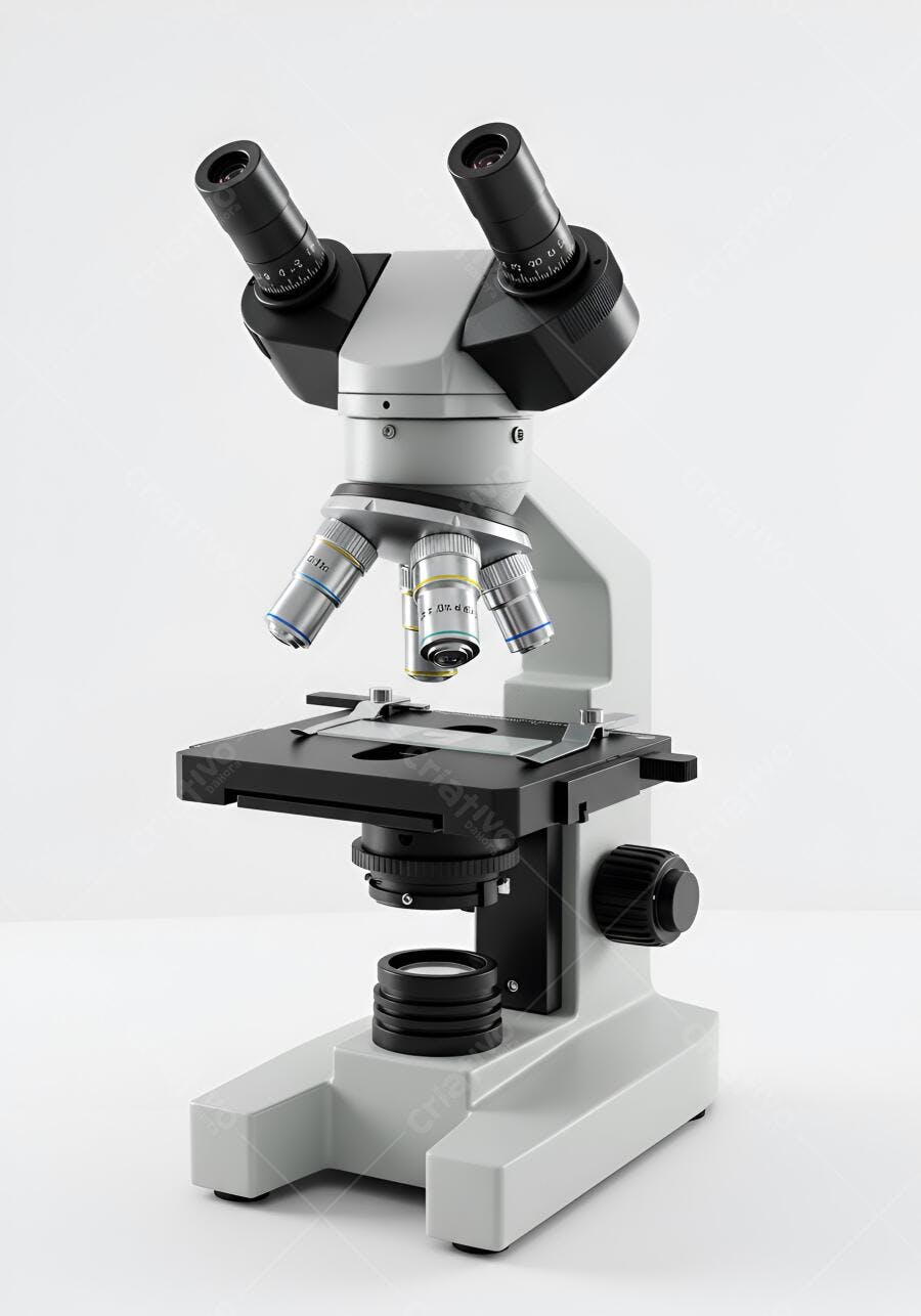 Microscópio binocular prata e preto