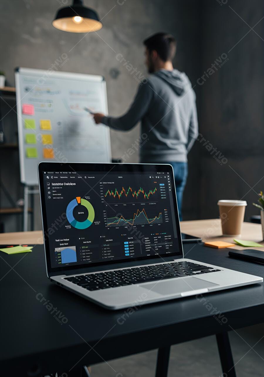 Laptop com gráficos de negócios em escritório