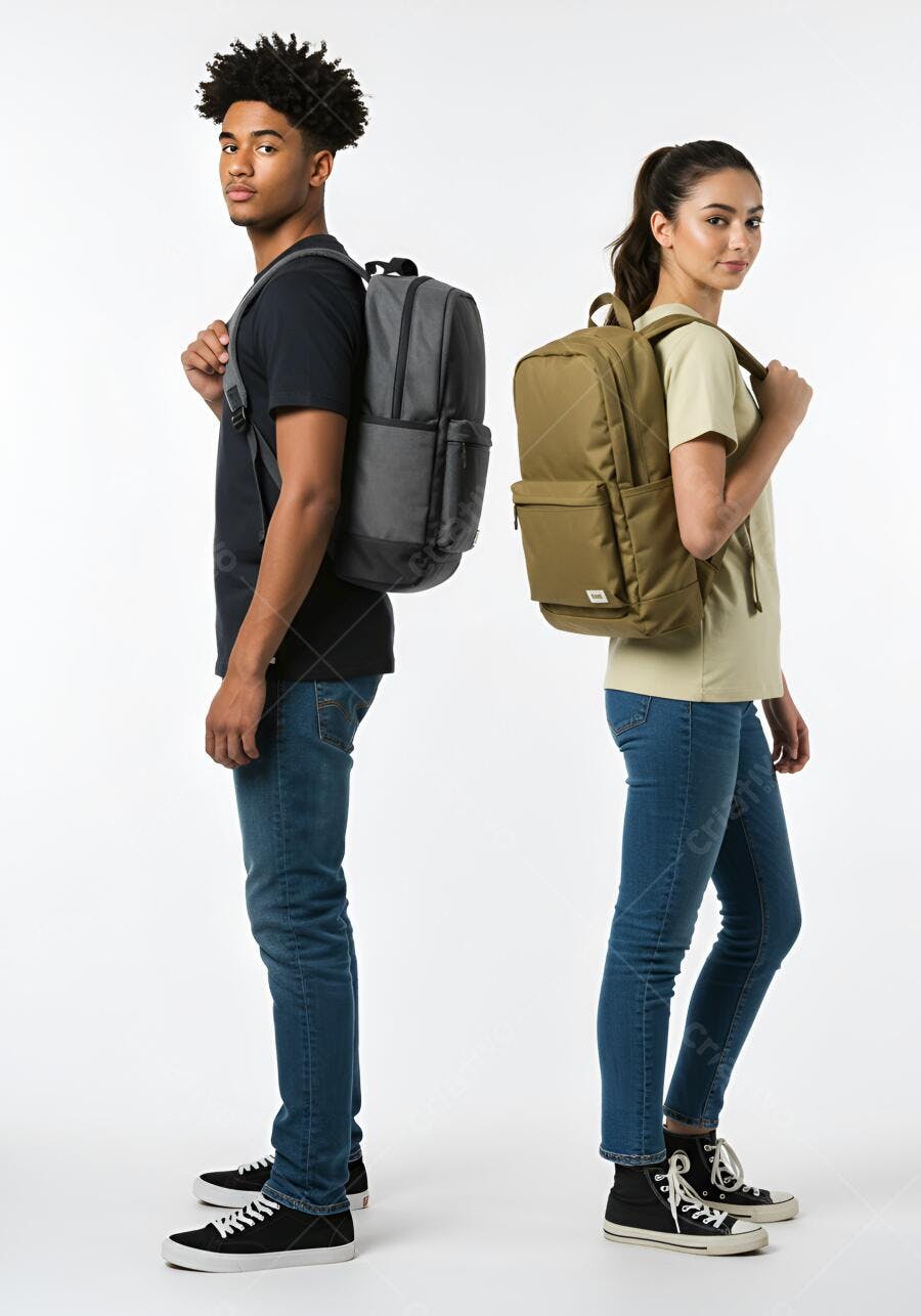 Mochila casual para estudantes jovens fundo branco