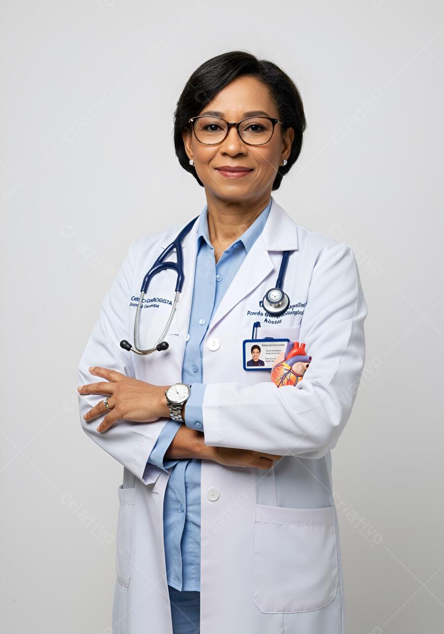 Médica negra sorrindo com estetoscópio