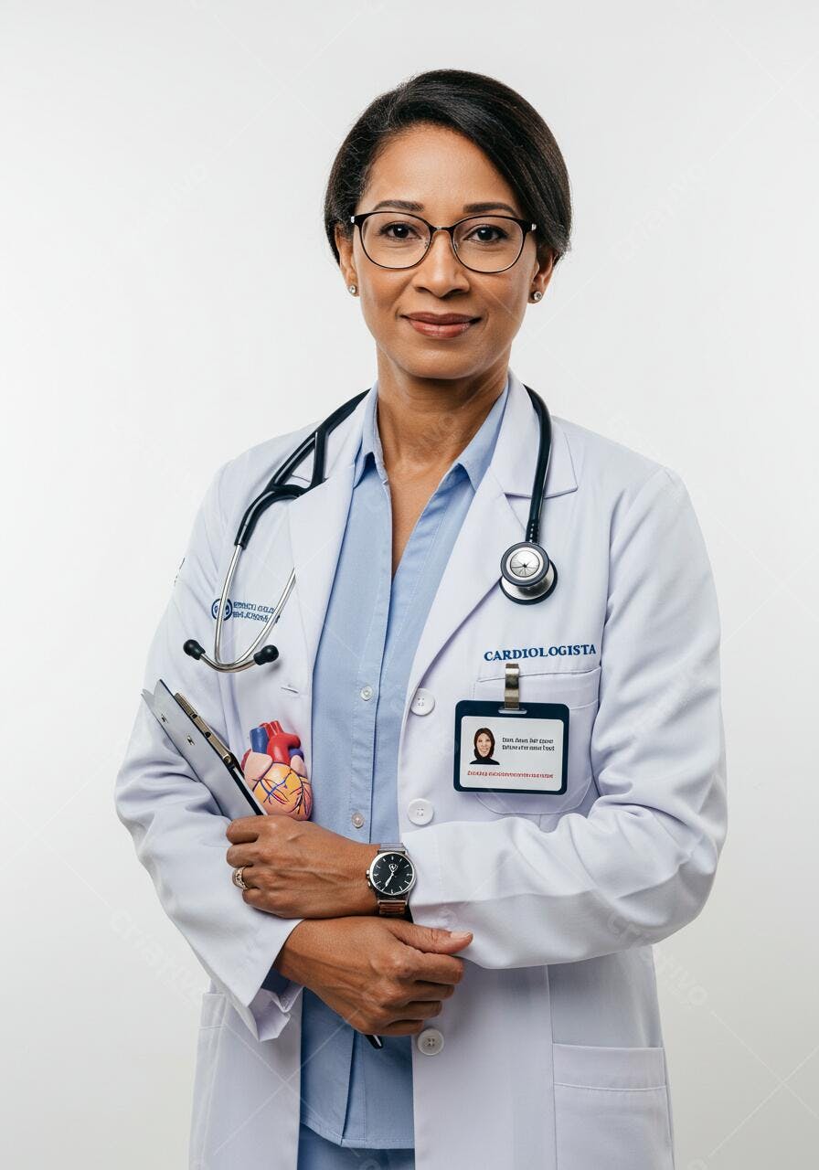 Cardiologista negra segura segurando modelo de coração