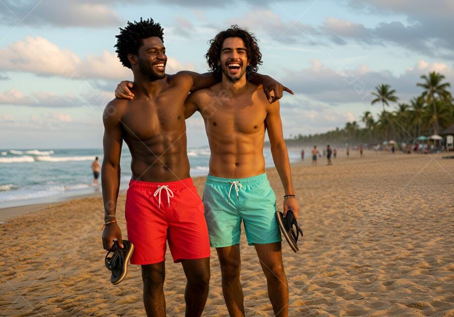 Amigos na praia ao entardecer