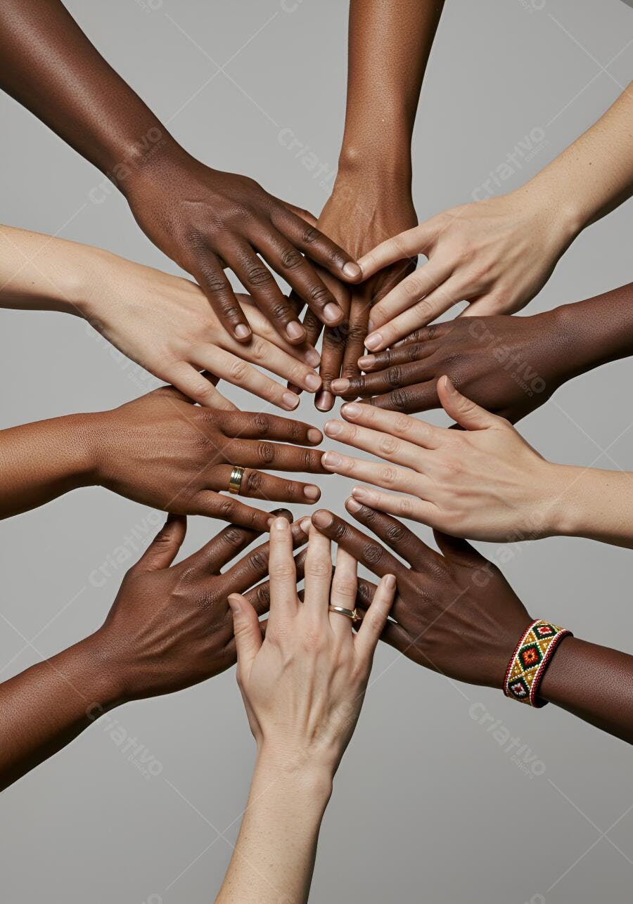 Mãos unidas diversas tons de pele