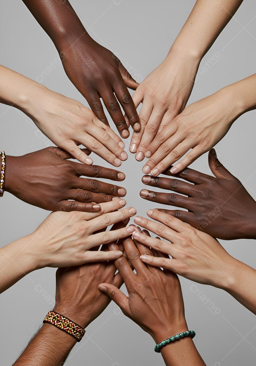 Mãos unidas diversas cores fundo cinza