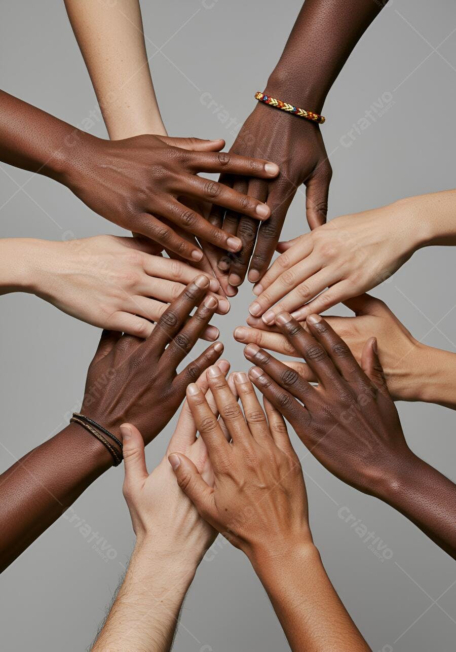 Mãos unidas diversas tons de pele
