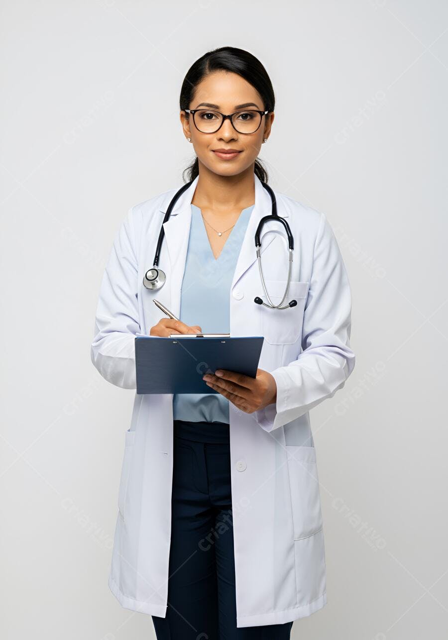 Médica indiana anotando em prancheta