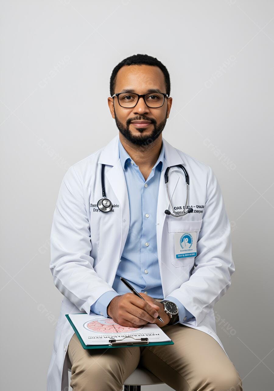 Médico Afrodescendente escrevendo em prontuário