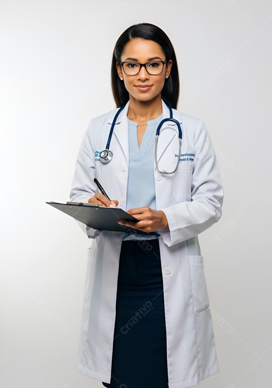 Médica negra escrevendo em prancheta