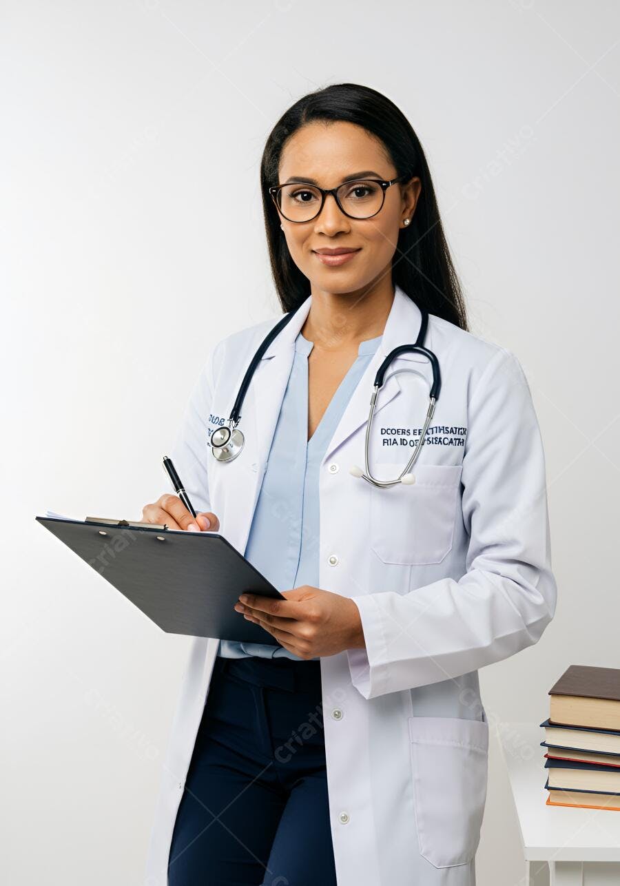 Médica negra escrevendo em prancheta