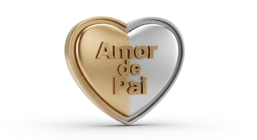 Coração dourado e prateado Amor de Pai