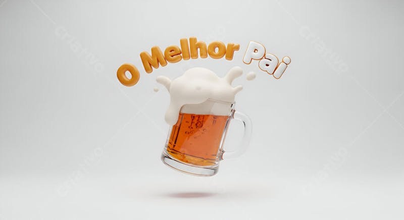 3D rendering of a beer mug with foam, on a white background. Predominant colors are light yellow of the liquid, white foam, and light orange of the text "The Best Dad". The atmosphere is festive and cheerful.