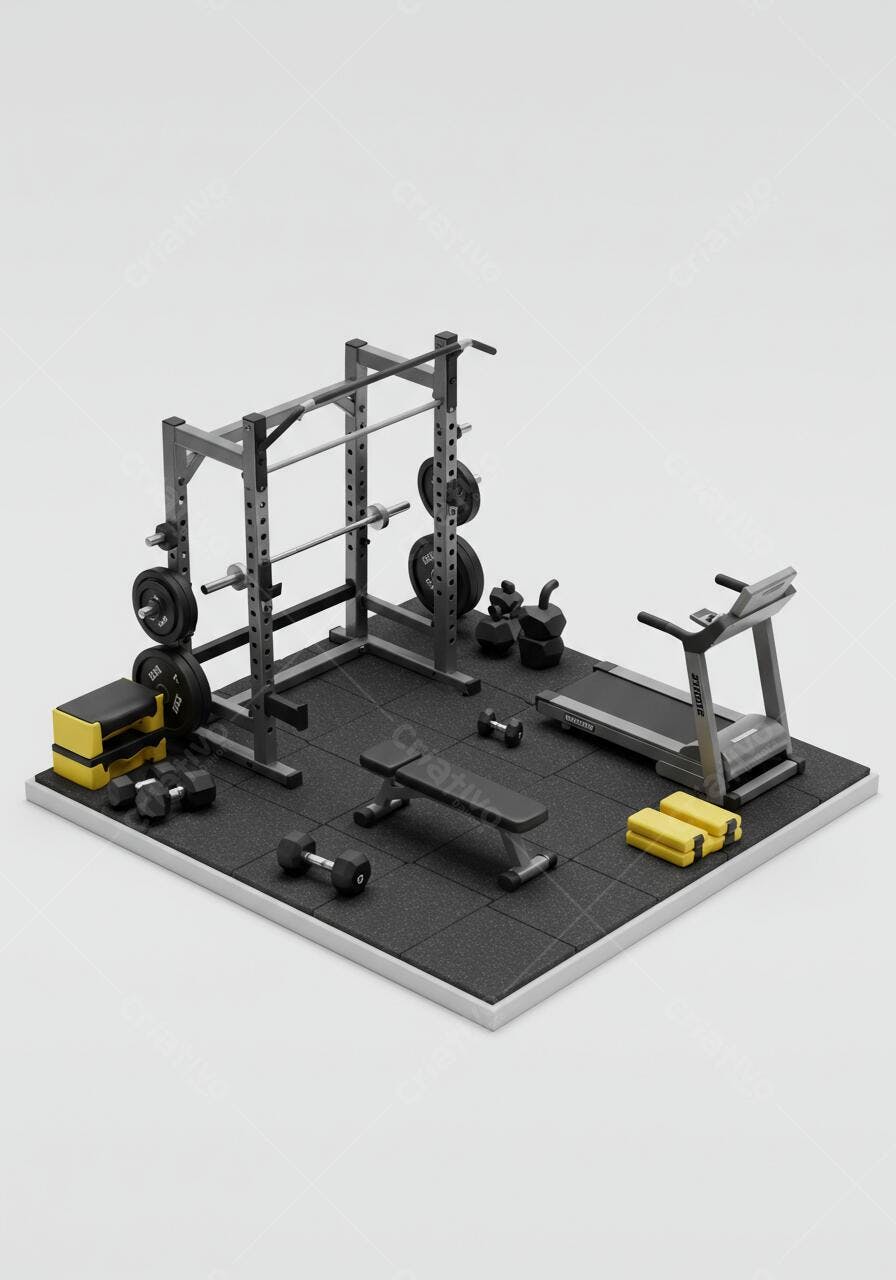 Academia doméstica equipamentos cinza e amarelo