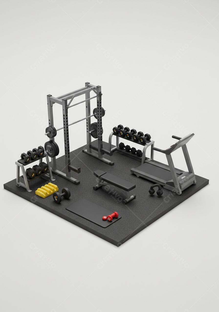 Academia doméstica equipamentos cinza e preto