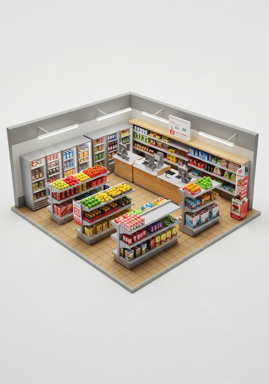 Mini Mercado Modelo 3D Produtos Variados
