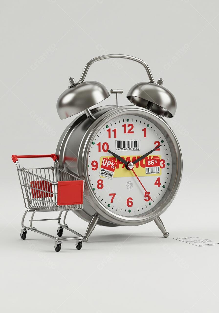 Relógio despertador com carrinho de compras promoção