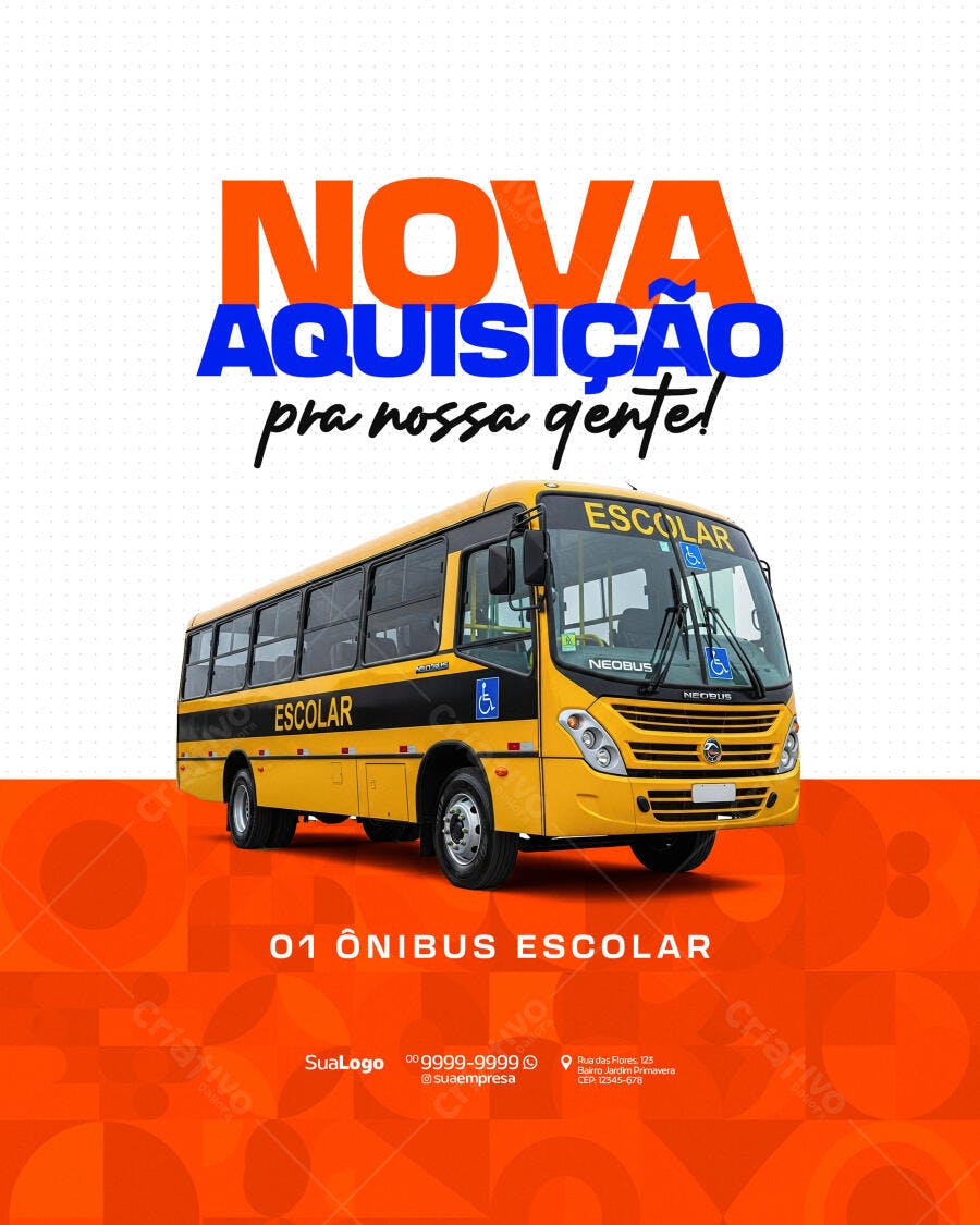 Flyer Anúncio Ônibus Escolar PSD Editável