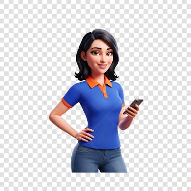 Mulher cartoon 3D segurnado celular