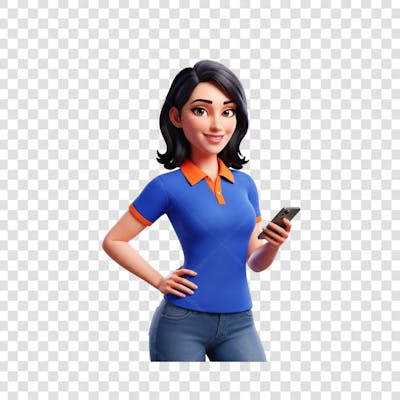 Mulher cartoon 3D segurnado celular