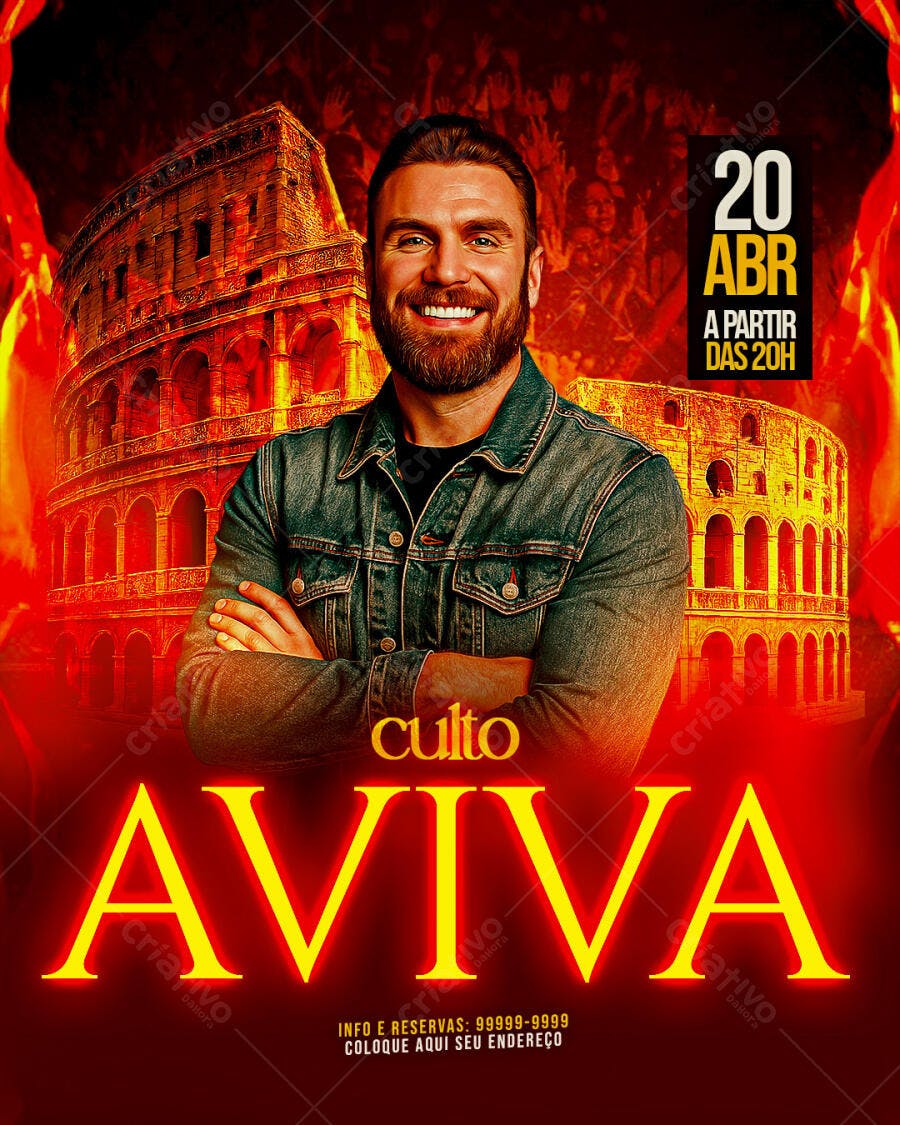 Flyer para Culto Aviva 20 Abr PSD Editável