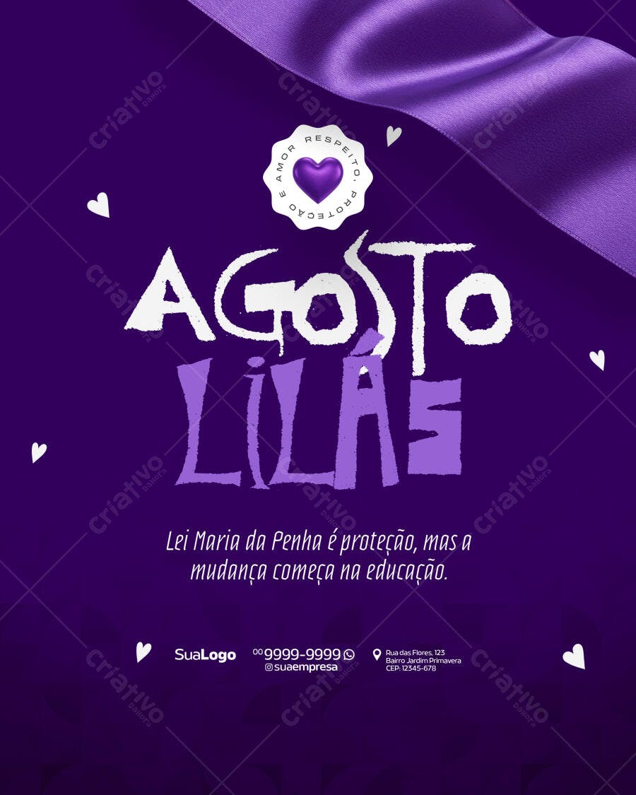 Flyer Agosto Lilás PSD Editável
