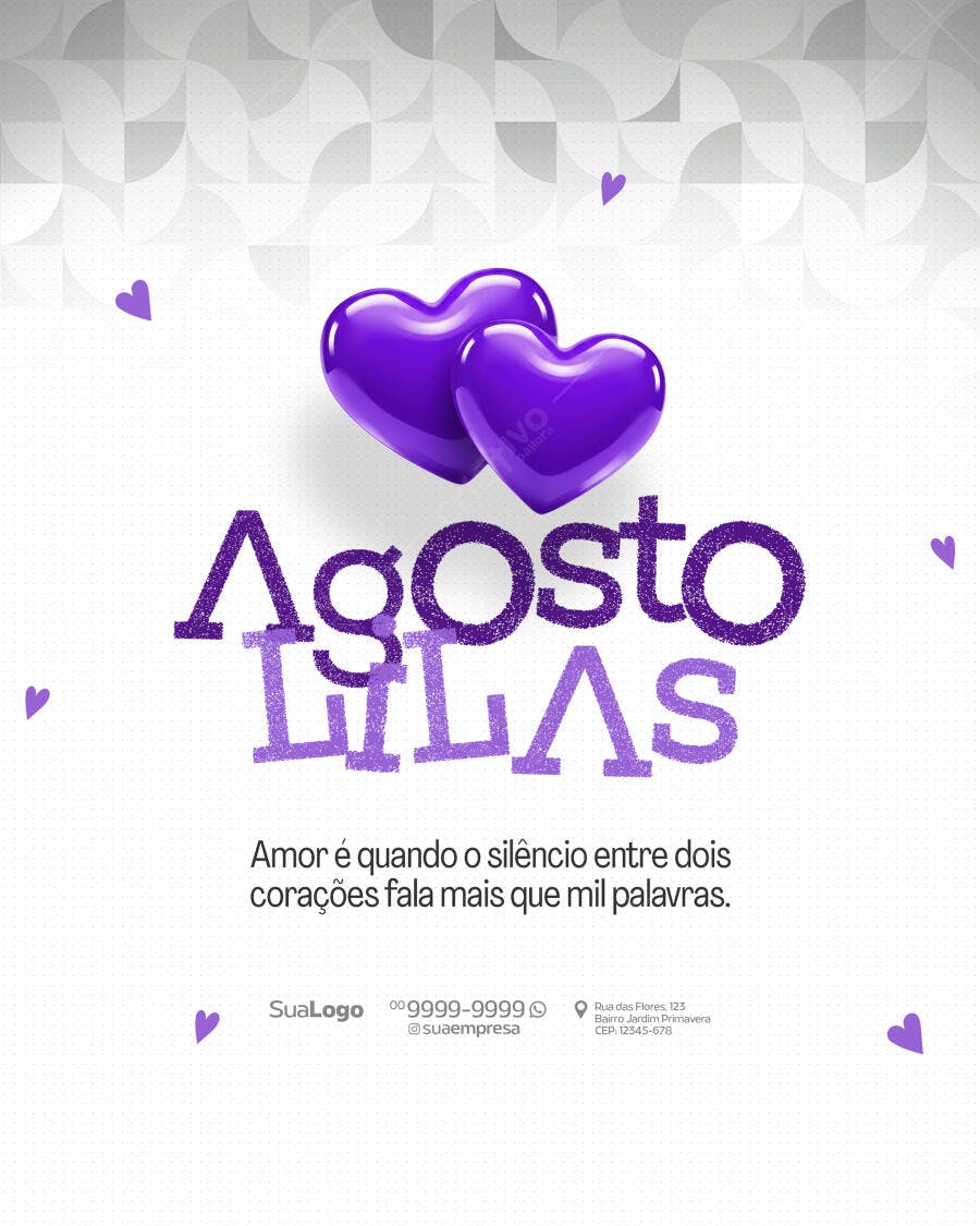 Flyer Agosto Lilás Romântico PSD Editável