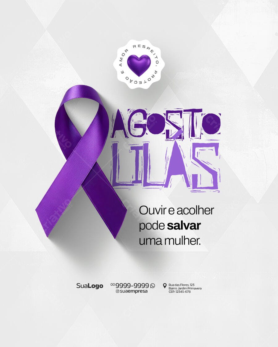 Agosto Lilás: Flyer de Conscientização PSD Editável