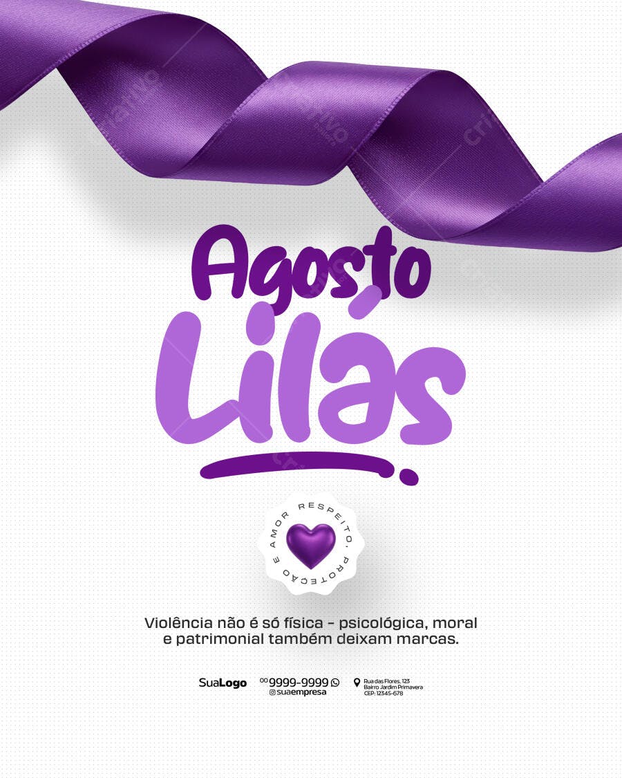 Flyer Agosto Lilás PSD Editável