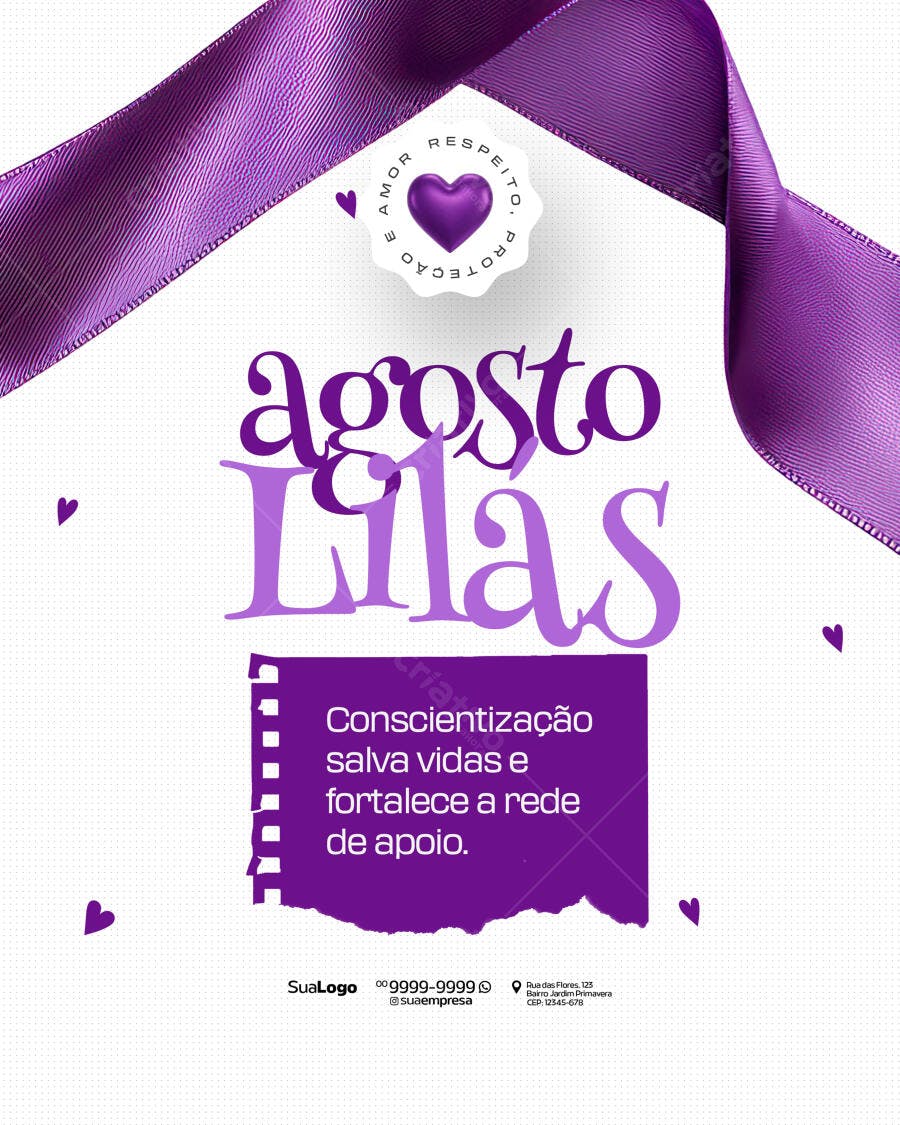 Flyer Agosto Lilás PSD Editável