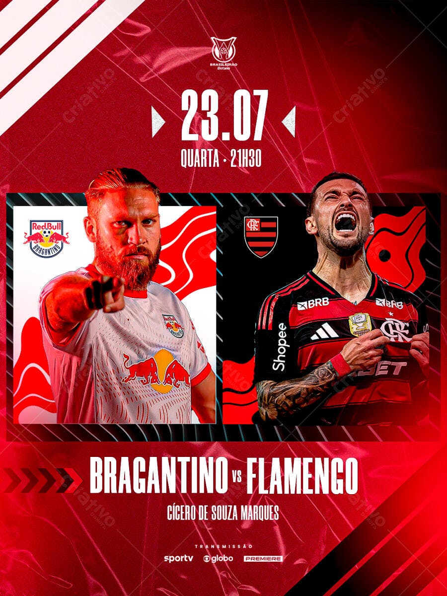 Flyer Bragantino x Flamengo 23.07 PSD Editável