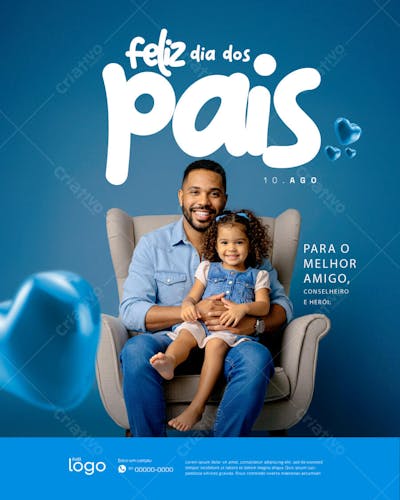 Feliz Dia dos Pais 10 de Agosto Social Media PSD Editável