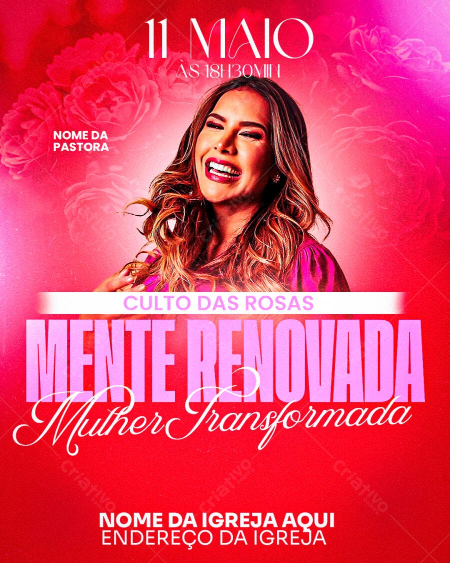 Flyer para Culto das Rosas 11 de Maio PSD Editável
