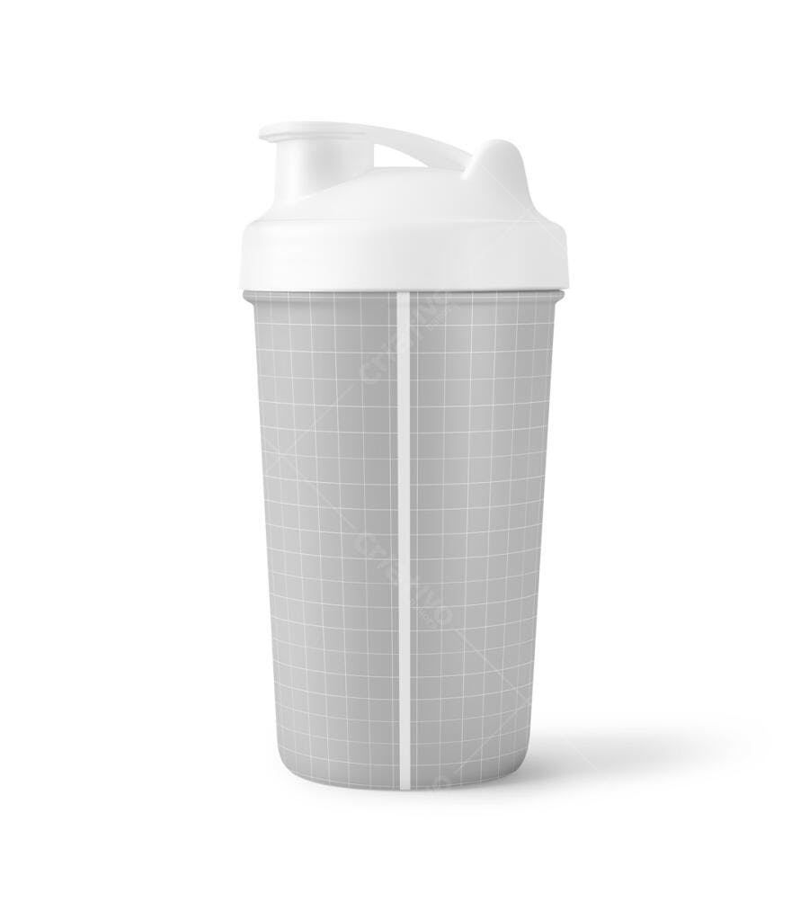 Mockup Realista de Shaker para Proteína - Cinza e Branco