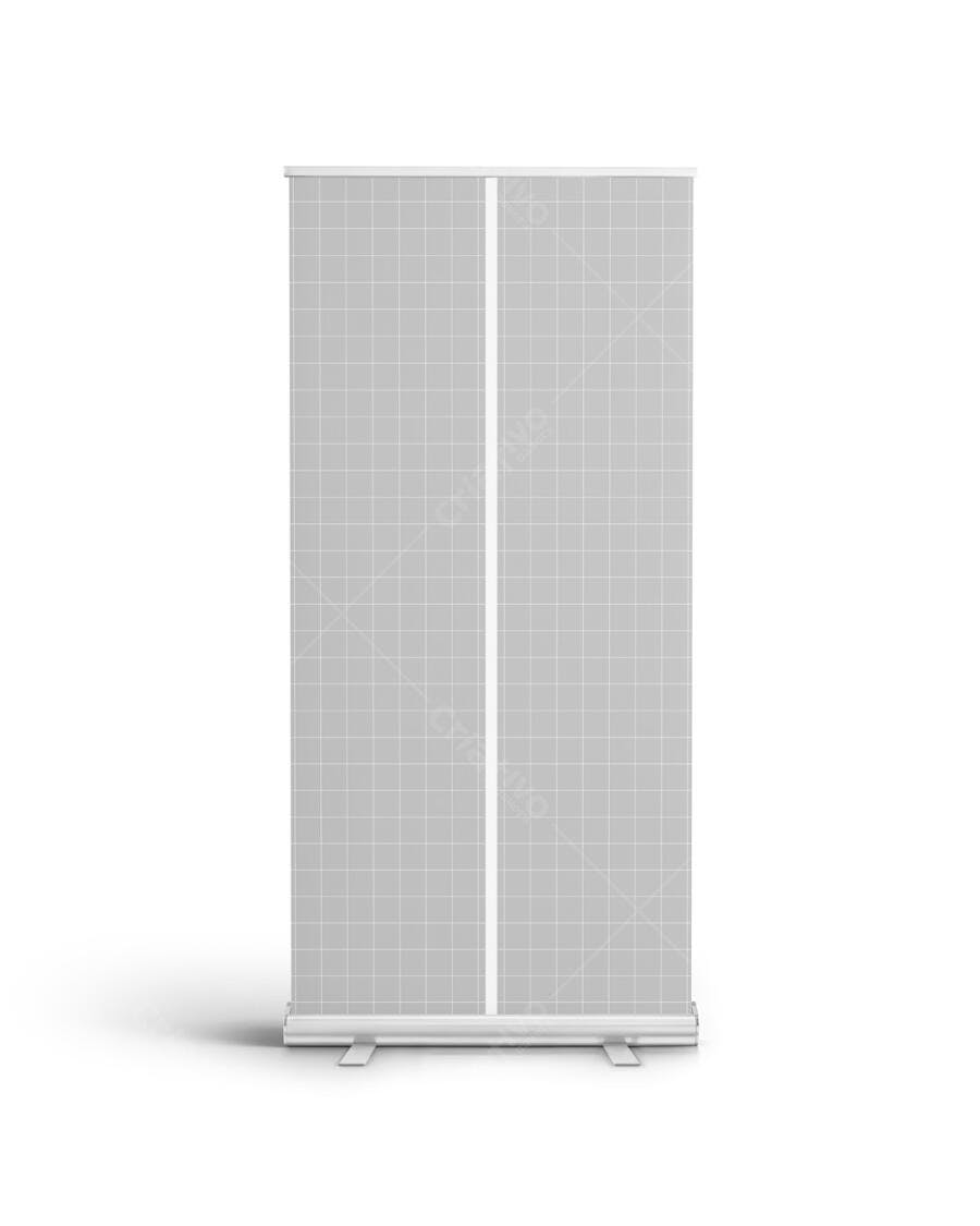 Mockup de Roll-up Banner: Modelo Realista em Tons de Cinza