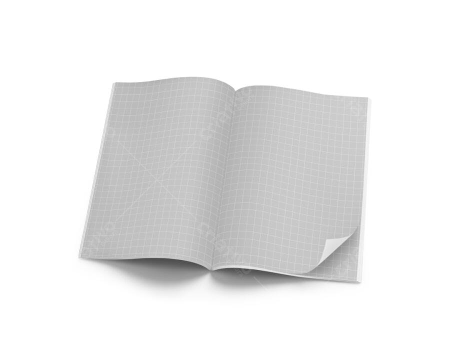 Mockup Realista de Revista Aberta em Tons de Cinza