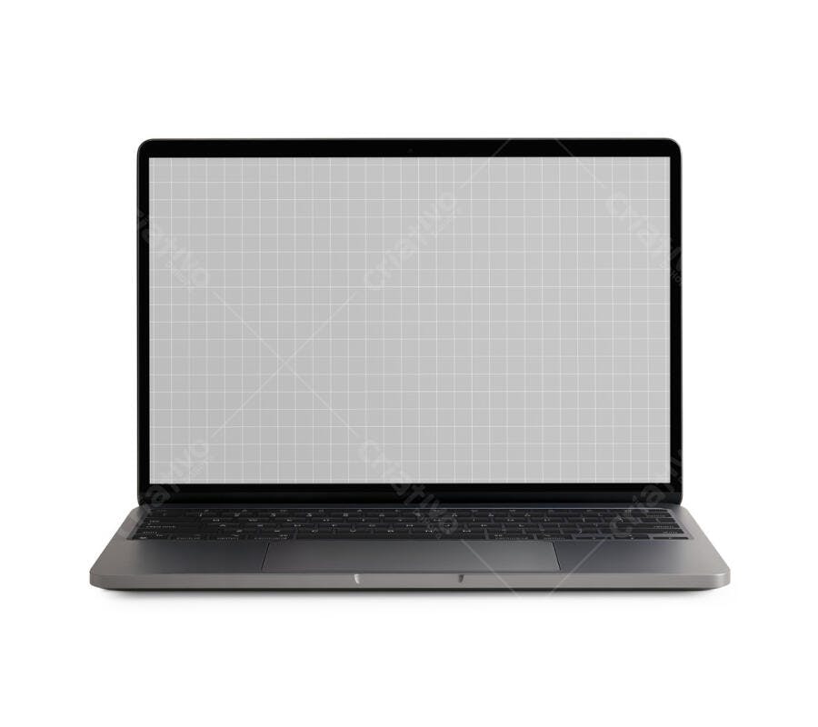 Mockup de Notebook Cinza Escuro em Vista Frontal
