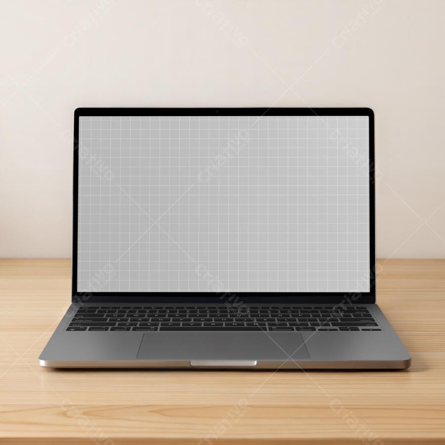 Mockup Notebook Moderno em Mesa de Madeira Clara