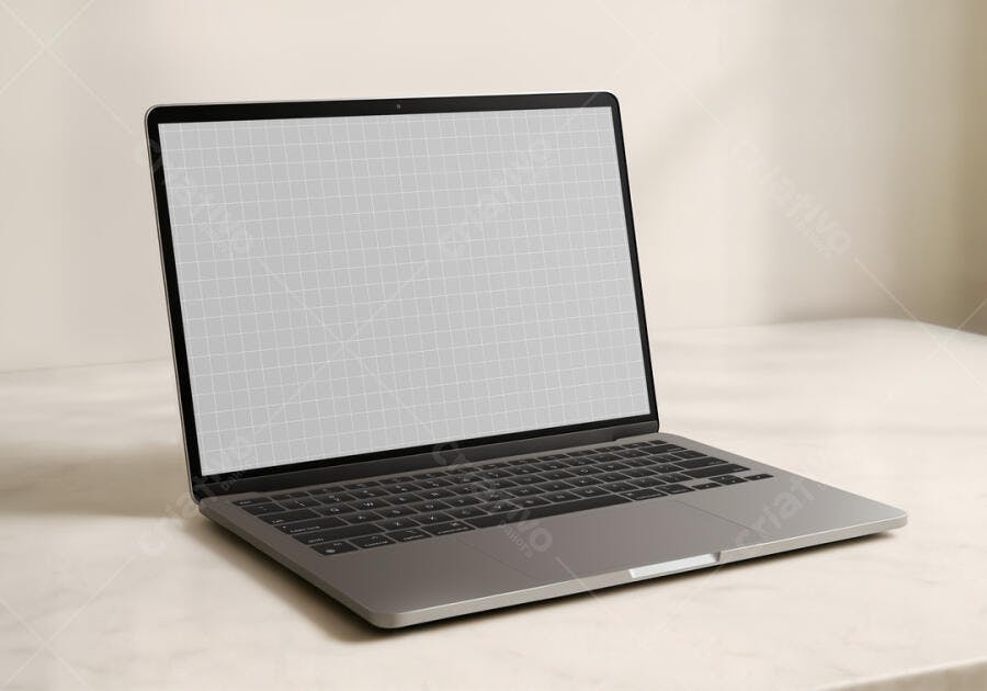Mockup Notebook Moderno em Mesa de Mármore
