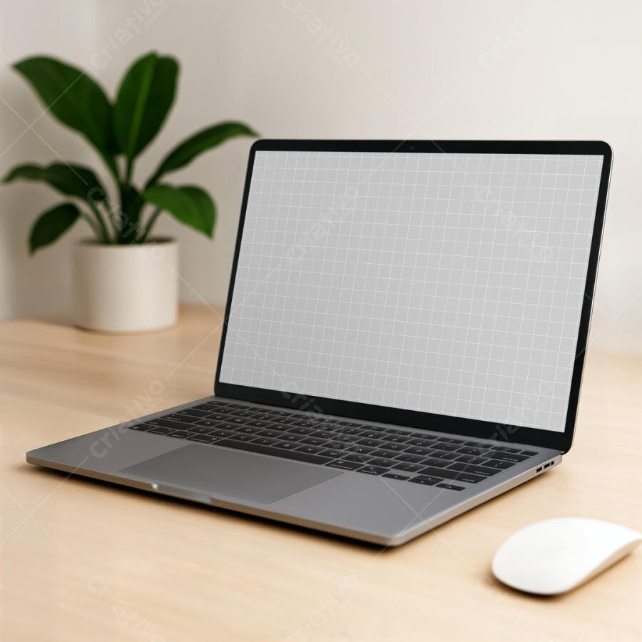Mockup Notebook Moderno em Mesa de Madeira Clara