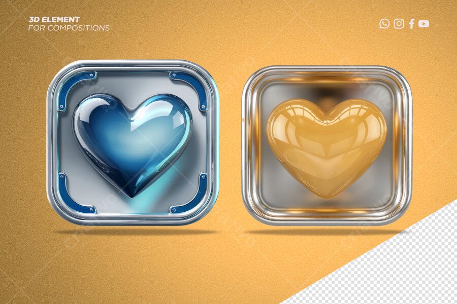 Selo 3D Amor Metalizado Azul e Dourado