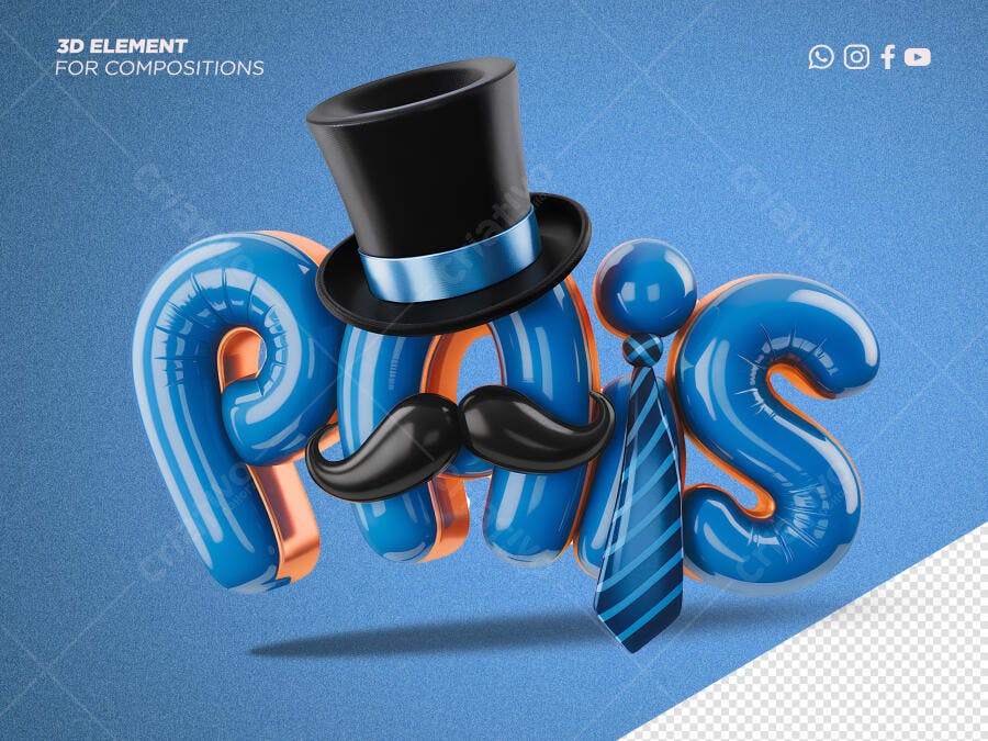 Selo 3D Dia dos Pais Balão Azul e Preto