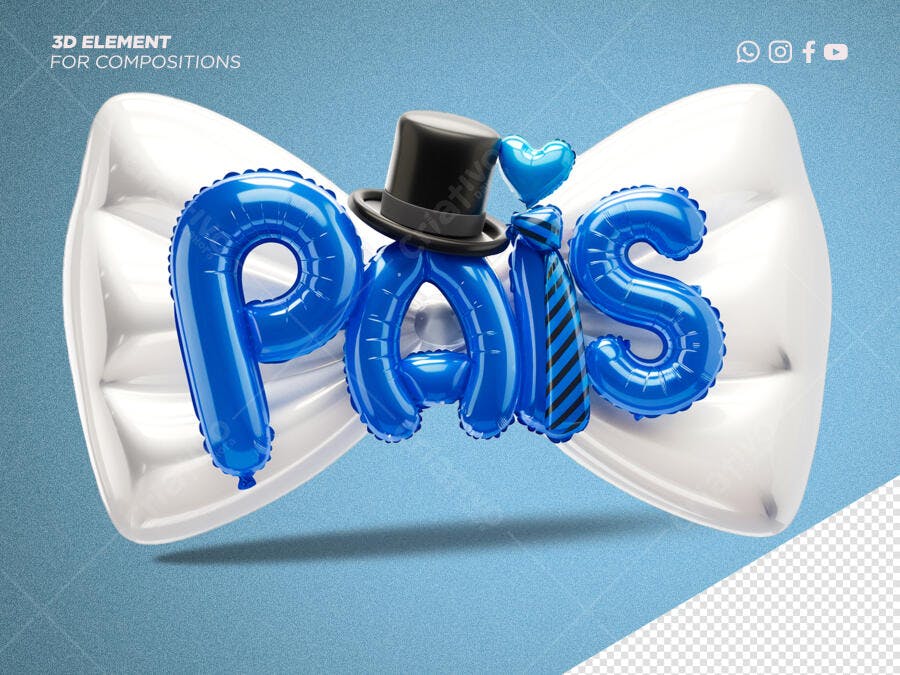 Selo 3D Dia dos Pais balão azul e branco