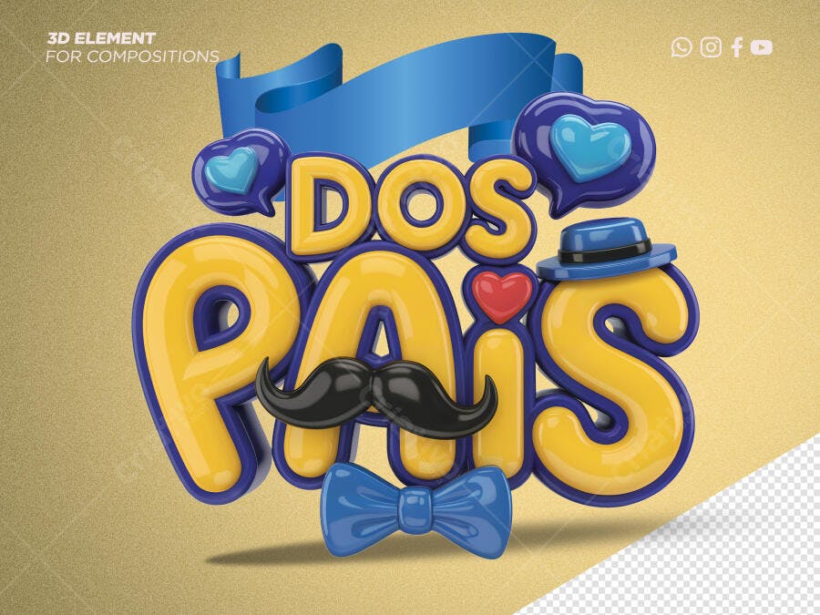Selo 3D Dia dos Pais amarelo e azul