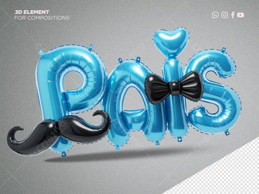 Selo 3D Dia dos Pais Balão Azul e Preto