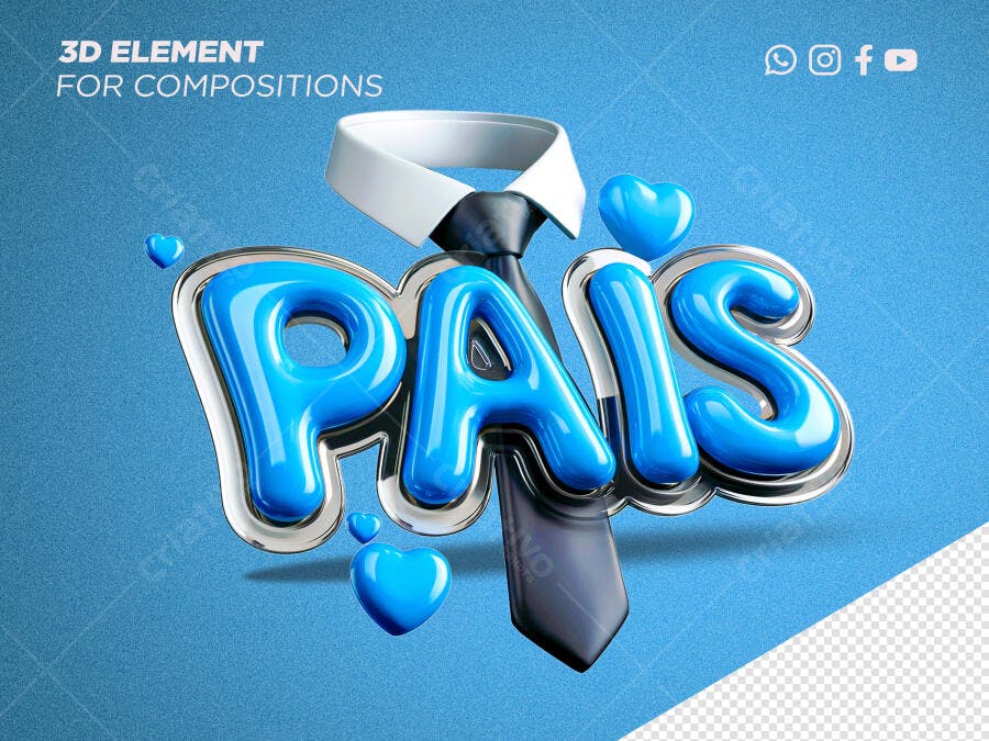 Selo 3D Dia dos Pais azul brilhante com gravura metálica