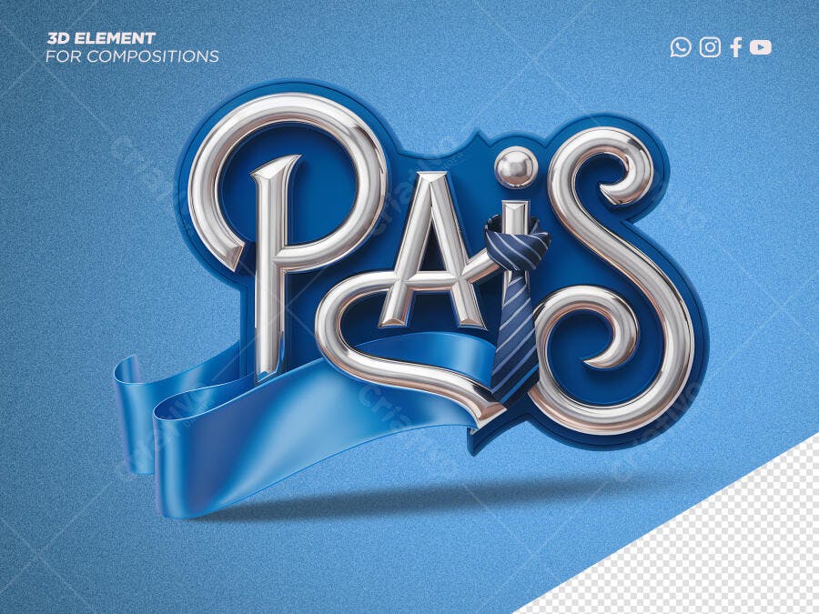 Selo 3D Pai metalizado azul e prata