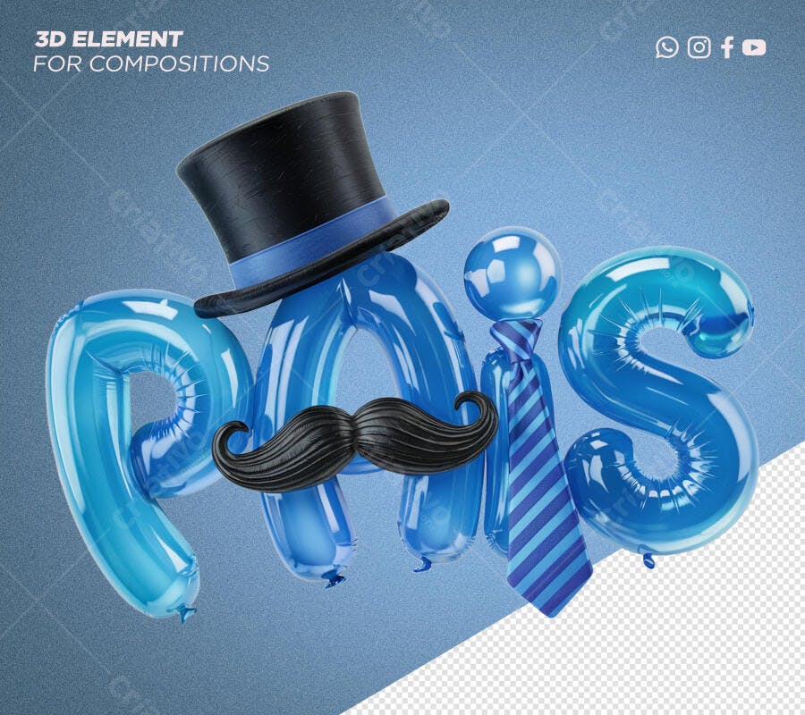 Selo 3D Dia dos Pais balões azul e preto