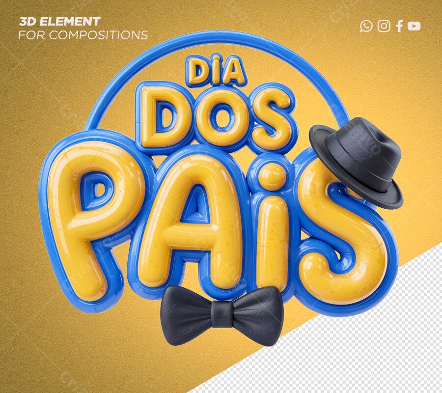 Selo 3D Dia dos Pais Amarelo e Azul