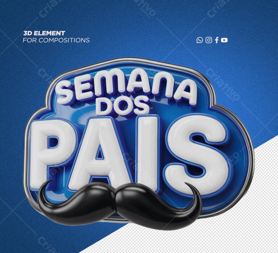 Selo 3D Dia dos Pais azul e branco