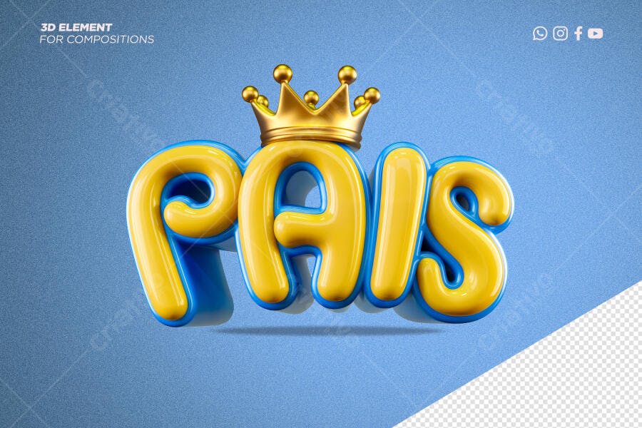 Selo 3D premiação amarelo e azul com coroa dourada