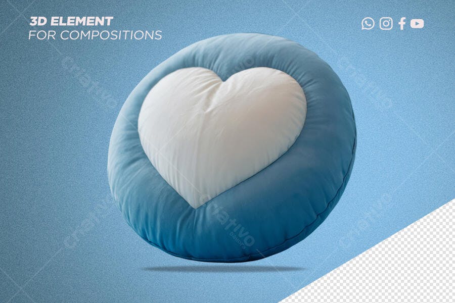 Selo 3D decorativo azul e branco em formato de coração